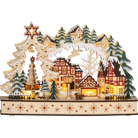 Weihnachtsdorf im Winterwunderland. 20 LED-Lichter. mehrschichtig. Naturholz. 45 x 12 x 30 cm (1/4)