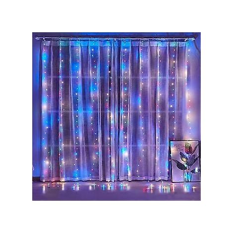 Rideau lumineux, guirlande lumineuse 3x3m 300 LED, 8 modes d'éclairage, télécommande et minuterie, étanche, décoration de Noël, mariage, anniversaire (1/5)