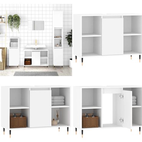 Badschrank Weiß 80x33x60 cm Holzwerkstoff - Badeschrank - Holzwerkstoff - Weißer Schrank - Badezimmermöbel - Spiegelschrank - Home & Living