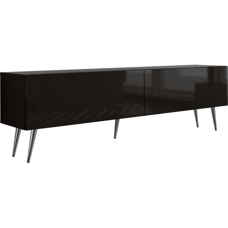 Meuble TV : Noir Mat/Noir Brillant, pieds Chrome, 170 x 52 x 32 cm (1/5)