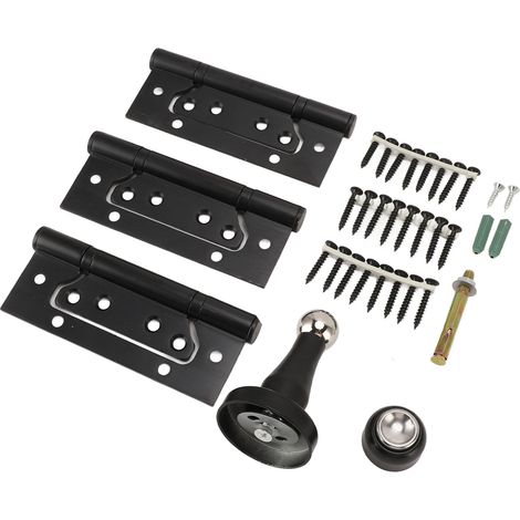 Lot de 3 gonds de porte silencieux 5 pouces et butée magnétique en acier manganèse noir forte charge pour chambre (1/5)