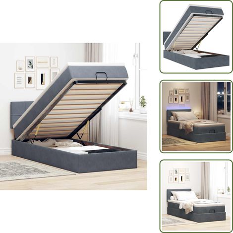 The Living Store Ottoman-Bett mit Matratze & LEDs Dunkelgrau 100x200 cm Samt - Matratze (1/5)
