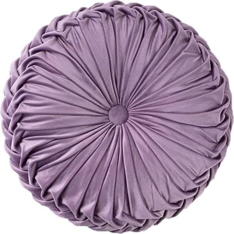 Coussin décoratif rond en velours, coussin de sol, coussin décoratif plissé rond, idéal pour canapé, fauteuil, lit ou voiture, couleur lavande. (1/4)