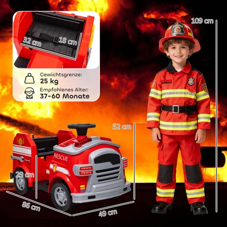 Camion de pompiers, voiture électrique pour enfants, vitesse maximale de 3 km/h, sirène, gyrophare bleu, outils, pour les enfants de 3 à 5 ans (1/5)