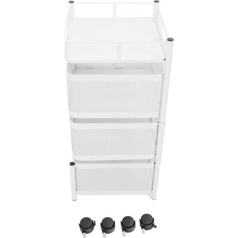 Support de rangement rotatif en acier au carbone, panier à mailles rotatif, organisateur avec roues pour fruits, légumes, jouets, cosmétiques, blanc, 3 niveaux (1/5)