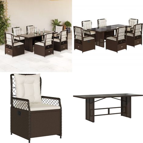 Ensemble à manger de jardin et coussins 7 pcs marron rotin - Salon De Jardin - Meuble De Jardin - Set De Jardin - Table De Jardin - Chaises De Jardin - Home & Living (1/5)