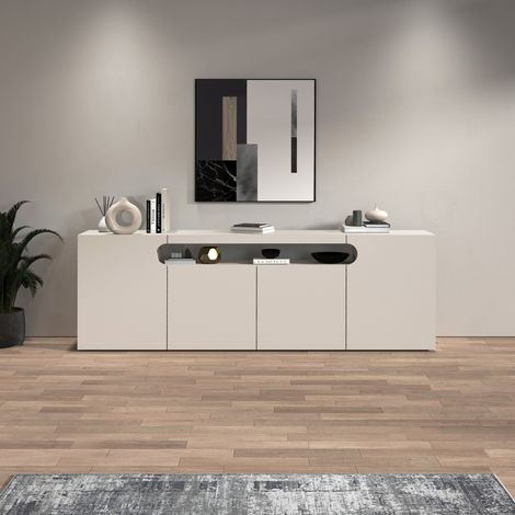 WHOUS Credenza Real con 4 ante e 1 vano aperto cashmere 200x40x80 cm (1/5)