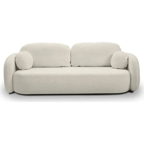 SANTIAGO - Canapé droit convertible tissu bouclette 3 places -Beige