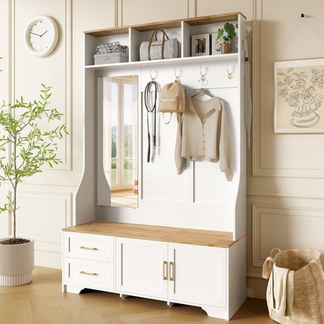 Schrank Kommode mit LED Spiegel 120x40x187 OKMYHOME (1/5)