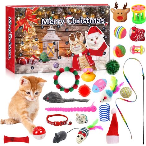 Calendrier de lAvent de Noël pour, 24 jours de jouets pour chats, calendrier de compte à rebours de Noël pour chats avec jouets interactifs assortis (1/5)