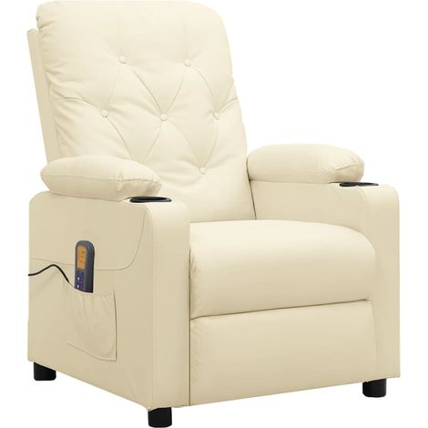 Fauteuil de massage-Chaise de relaxation-Fauteuil Relax Crème Similicuir 905893 (1/5)