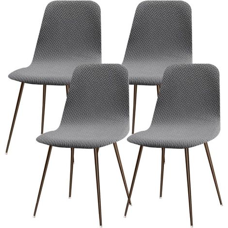 Juego de 4 fundas elásticas para sillas de estilo escandinavo，ideales para sillas de comedor y cocina，decoración del hogar，sarga gris (1/5)