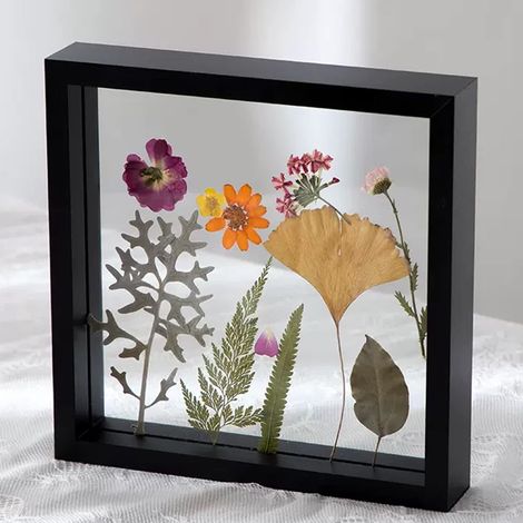 Cadre de spécimen de fleurs et de feuilles séchées, cadre en bois avec cadre en verre véritable, cadre photo de mariage, décoration photo de bureau (1/5)
