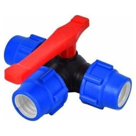 32-mm-Dreiwege-Schnellkupplungs-Kugelhahn für PVC/PE-Rohre mit Schnellschalter und T-Stück (Größe: 32 mm, Farbe: Zufälliges Blau/Schwarz) (1/4)