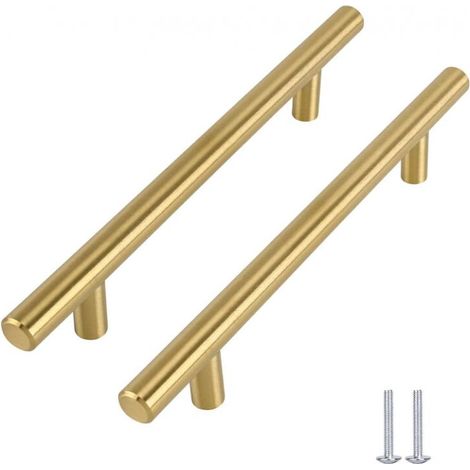 Ahlsen Lot de 5 Poignee Meuble Dorée Brossé Poignée Placard Cuisine Doree en Acier Inoxydable Entraxe 160mm (1/5)