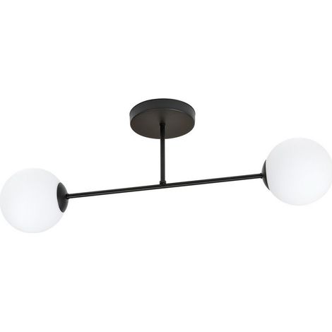 Lampada a Soffitto Roma, Acciaio verniciato a polvere, Vetro, Nero, Bianco, 55x23x14 cm (1/5)
