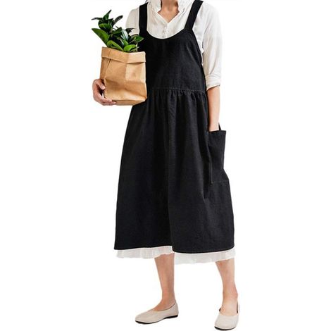 Tablier de cuisine pour femmes à poches avant, en coton et lin, idéal pour cafés et fleuristes (1/4)