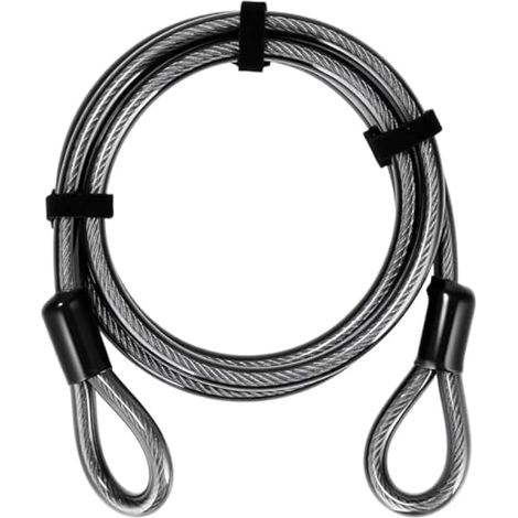 Câble antivol vélo Ø12 mm, 2,1 m câble de sécurité avec anneaux (sans verrou), câble en acier gainé plastique, chaîne de sécurité pour vélo, moto, casque, trottinette électrique, noir (1/4)