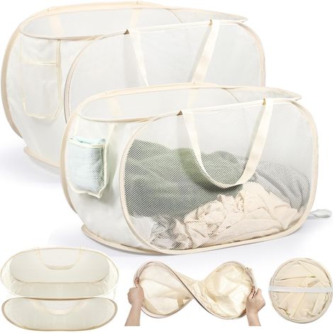 2 Pièces Panier à Linge Pliable, Dimensions 36 x 36 x 58 cm, Laundry Basket Idéal Pour les Salles de Bain, les Chambres, les Logements Étudiants, les Voyages et le Rangement Domestique.(beige) (1/5)