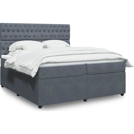 Boxspringbett mit Matratze Dunkelgrau 200x200 cm Samt (1/5)