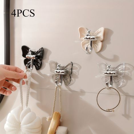 Crochets adhésifs en Forme de Papillon 4 Pièces, sans Perçage, Multicolore, pour Salle de Bain et Cuisine, Crochets Muraux pour Serviettes, Organiser Votre Espace de Rangement (1/5)