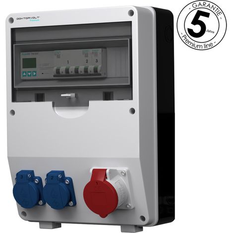 Tableau électrique de chantier avec compteur triphasé Siemens pTD-S 16 A, 2 x 230 V, prises Mennekes et Schuko, Doktorvolt DV-4777-D (1/4)