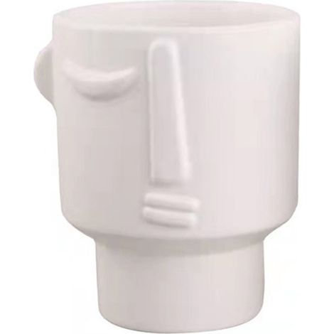 Pot de fleur visage en céramique blanc, avec trou de drainage pour succulentes, décoration intérieur/extérieur maison jardin. (1/5)