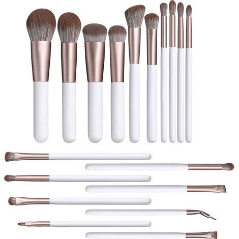 Kit De Pinceaux De Maquillage - 12 Pièces - Fibres Synthétiques Denses - Pour Fond De Teint Liquide Poudre Crème - Visage Et Yeux - Sans Allergène (1/5)