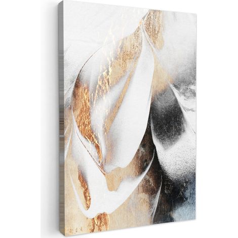 CUADRO EN LIENZO Lujo - Abstracto - Oro - Blanco Decoracion Pared Salon 20x30 cm