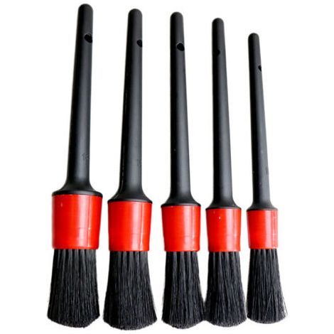5 Pièces Brosse de Nettoyage pour Voiture, Pinceau de Détail Ensemble Pinceaux à Poil Souple pour Auto, Cuir - Noir & Rouge (1/3)
