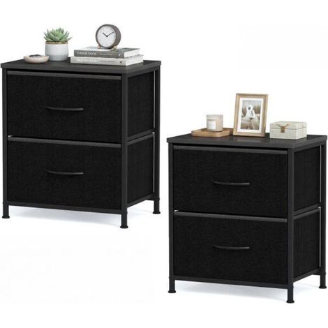 Cadre métal stable pour un rangement pratique, lot de 2 tables d'appoint avec 2 tiroirs, chambre ou salon (1/5)