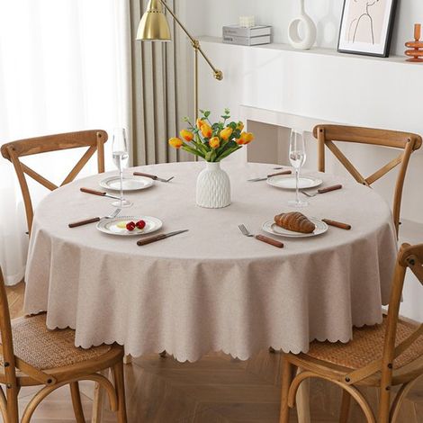 Mantel redondo de 120 cm de diámetro, tejido resistente y lavable, ideal para bufés, fiestas, cenas, bodas y baby showers (color café y cáñamo) (1/5)