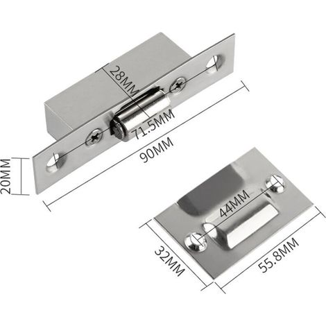(90×20×28mm)Loquet à Rouleaux de Porte en Acier Inox Dissimulés Mortaise Taille 20mm Rouleau Loquetaux pour Armoire Cuisine Salle de Bain Chambre Placards Meubles (1/4)