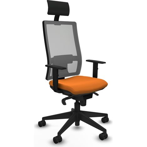 Horna sincro malla gris similpiel naranja brazos 1D base piramidal cabecero fijo ruedas 65mm nailon (1/5)