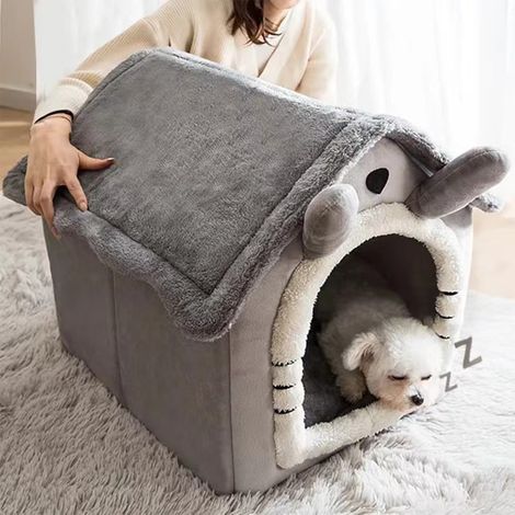 Maison Pour Animaux - Cabane Pliable En Velours Diamant - Lit Caverne Pour Chien Et Chat De Taille Petite À Moyenne - Coussin Amovible - 33x32x30 cm - Brun Ou Gris (1/5)