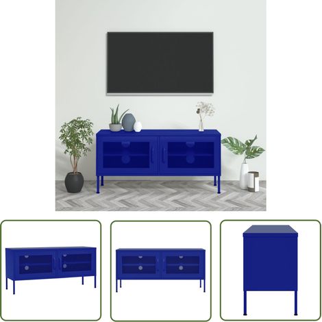 The Living Store TV-Schrank Marineblau 105x35x50 cm Stahl - TV Schrank - Fernsehschränkchen - Metallregal - Sideboard - Wohnzimmermöbel (1/5)