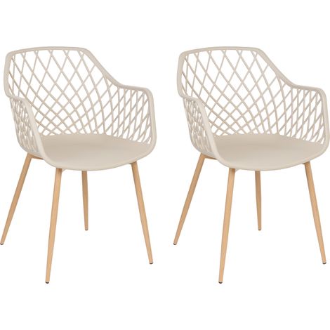 Conjunto de 2 sillas de comedor beige madera clara sintético respaldo red Nashua (1/5)