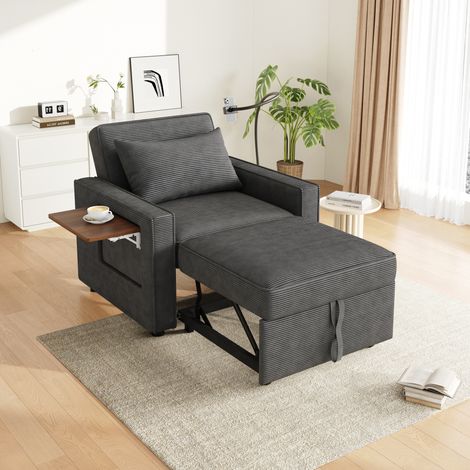 Schlafsessel 93x150x85 cm grau Cord mit USB, Type-C, Handyhalter und Liegefunktion (1/5)