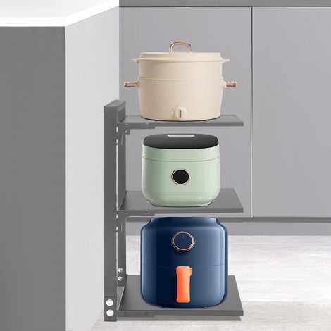 Pots and Pans Organiser, 3 Tier Snap-on Adjustable Storage Rack, Carbon Steel Pot and Pan Stand Holder, Quick-Dry Base, 27 × 23 × 43 cm, for Kitchen Cupboard Counter (1/5)