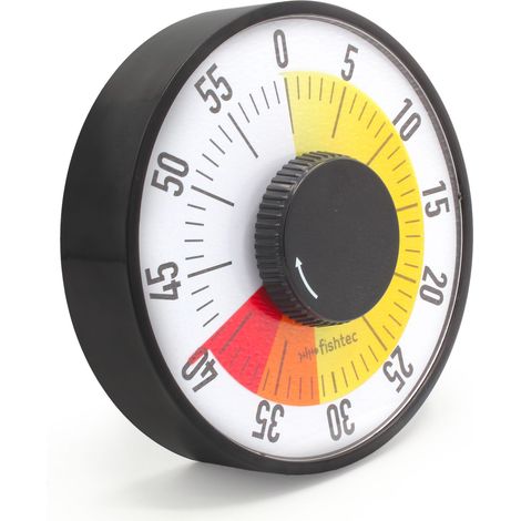 Fishtec – Minuteur mécanique visuel 60 minutes – Cadran 16 x 9 cm – Alarme sonore puissante – Fonctionnement sans pile