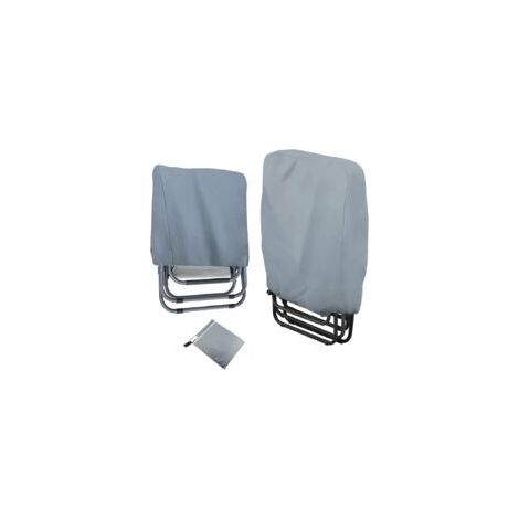 Lot de 2 housses de protection pour chaises de jardin pliantes - Imperméable - Coupe-vent - Anti-UV - En tissu Oxford 210D - Avec sac de rangement - Pour chaise longue de jardin, Gris (1/5)