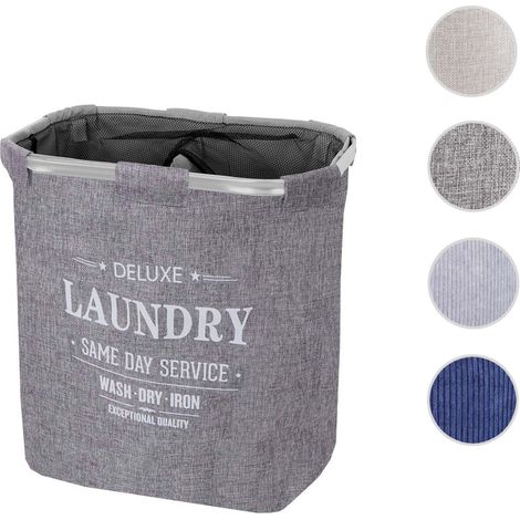 Bac à linge HWC-C34, Boîte à linge Panier à linge 2 compartiments 56x49x30cm 82l - bleu (1/5)