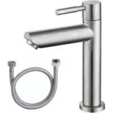 Robinet Deau Froide Robinet Mitigeur Salle de Bain Lave Main Eau Ffroide en Acier Inoxydable Adapté de Lavabo Salle Bain d'invités avec Tuyau en Acier Inoxydable (1/4)