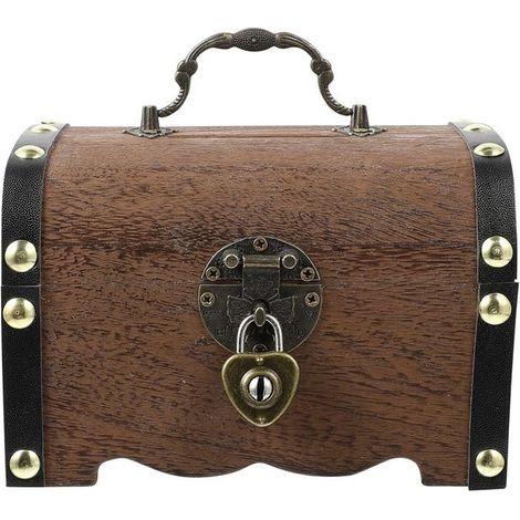 Tirelire - AMRINUGL - Coffre au trésor en bois - Serrure et clé - Style vintage - Marron (1/4)