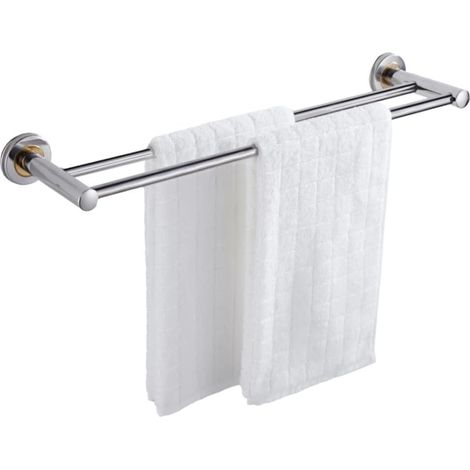 Porte-serviettes double barre murale en acier inoxydable antirouille (1/5)