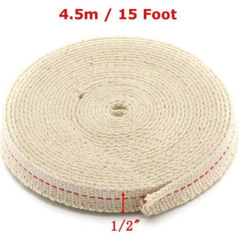 Mèche Plate - Coton 100% - Pour Lampe À Pétrole Et Lanterne - Largeur 13 mm - Longueur 4,5 m - Blanc (1/4)