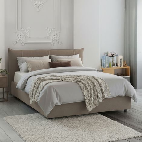 Talamo Italia Cama matrimonial Ilenia, Cama contenedor con revestimiento de tela, 100% Made in Italy, Apertura frontal, con colchón de Cm 160x200 incluido, Tórtola, con embalaje reforzado (1/5)