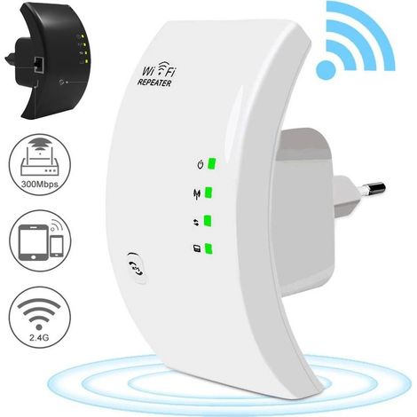 Leistungsstarker 300-Mbit/s-WLAN-Repeater mit einer Reichweite von bis zu 200 m²: Drahtloser Signalverstärker und -verlängerer mit WPS- und Ethernet-Anschluss, kompatibel mit allen Internet-Routern (1/4)