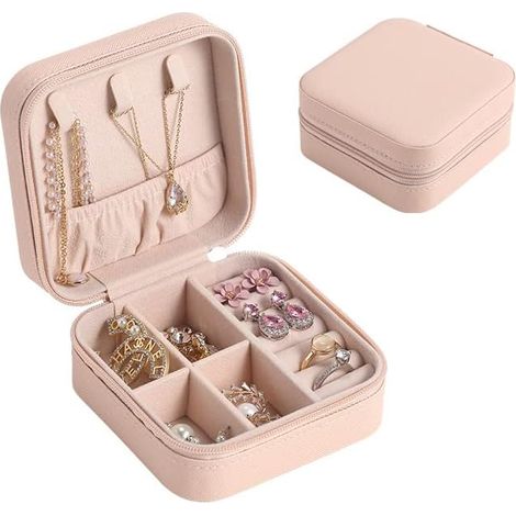 Boîte à Bijoux pour Femme, Petit Jewelry Stockage Cas Rangement Bijoux Organisateur De Bijoux, étui à bijoux portable pour bagues, boucles d'oreilles, pendentif, collier, bracelet (rose）