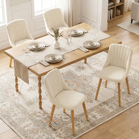 Goeurvant Moderne Esszimmerstühle mit dicker Sitzpolsterung, ergonomischer Rückenlehne und Holzbeinen, Stil und Komfort in einem - 4er Set - Weiß -Chenille